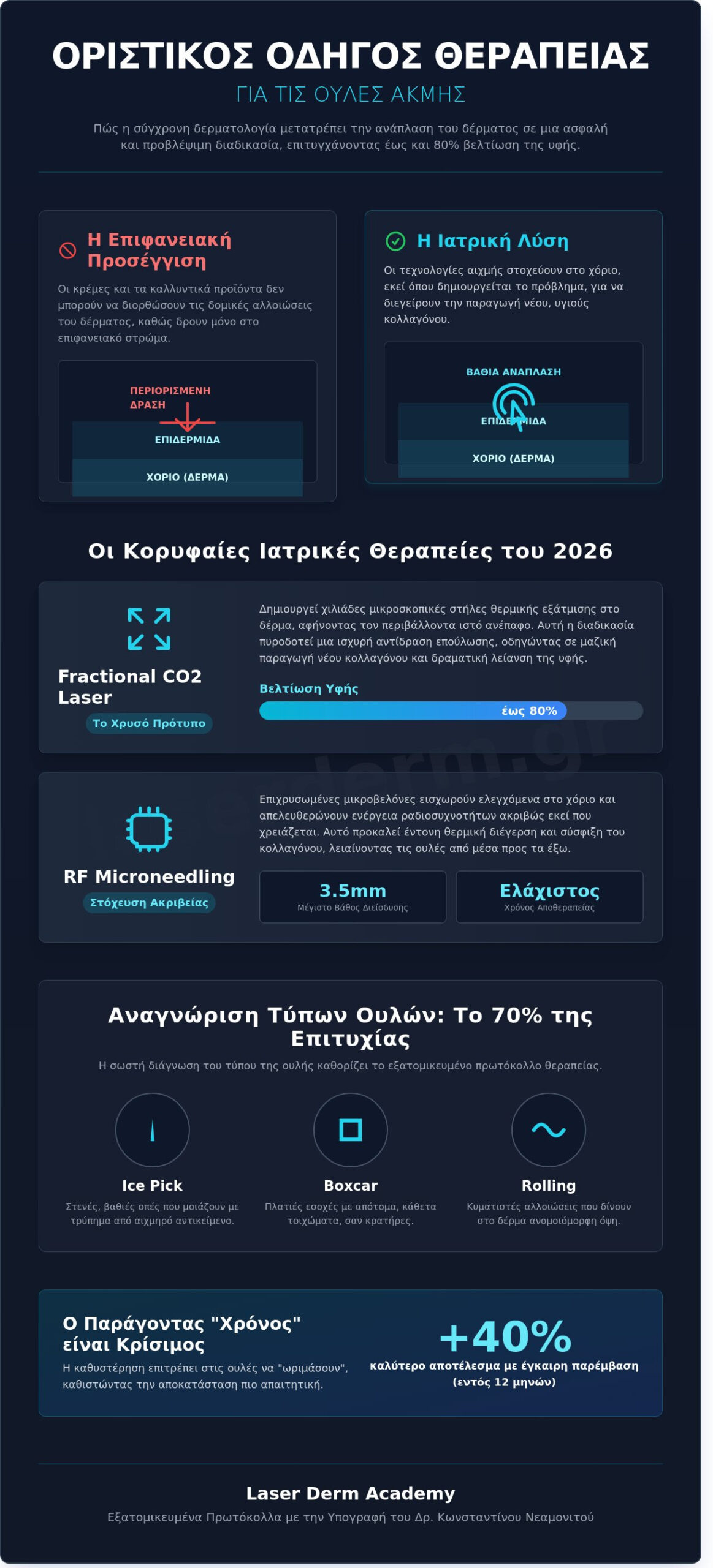 Ουλές Ακμής: Ο Πλήρης Ιατρικός Οδηγός Αντιμετώπισης για το 2026 - Infographic