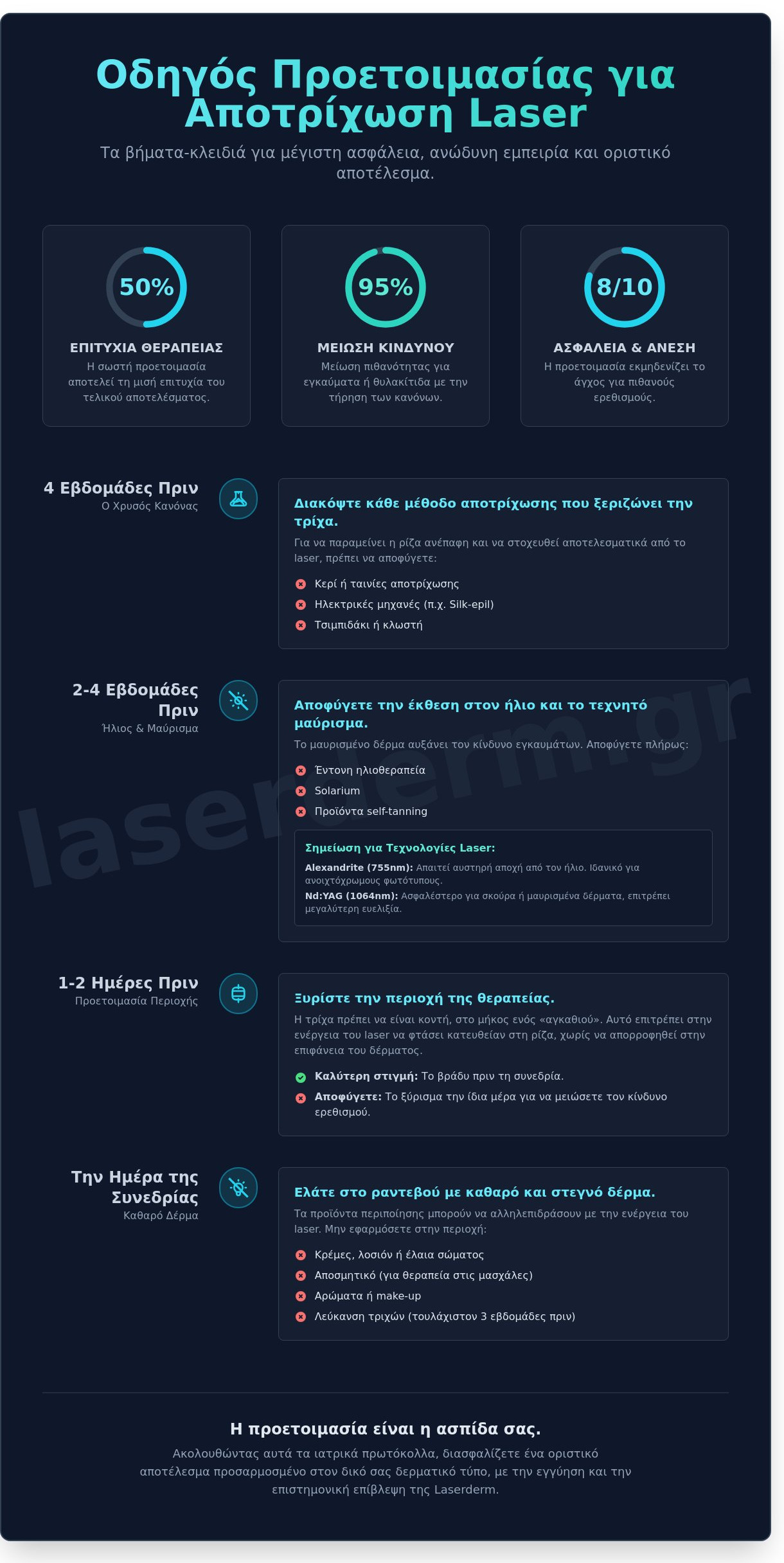 Προετοιμασία για Laser Αποτρίχωση: Ο Πλήρης Ιατρικός Οδηγός για Τέλεια Αποτελέσματα - Infographic