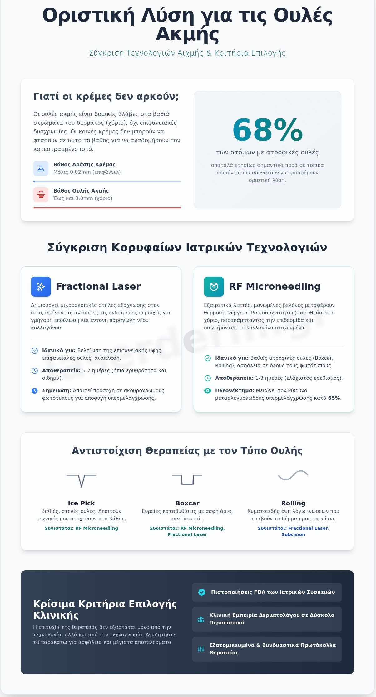 Οριστική Λύση για Ουλές Ακμής: Οδηγός Επιλογής Θεραπείας για το 2026 - Infographic