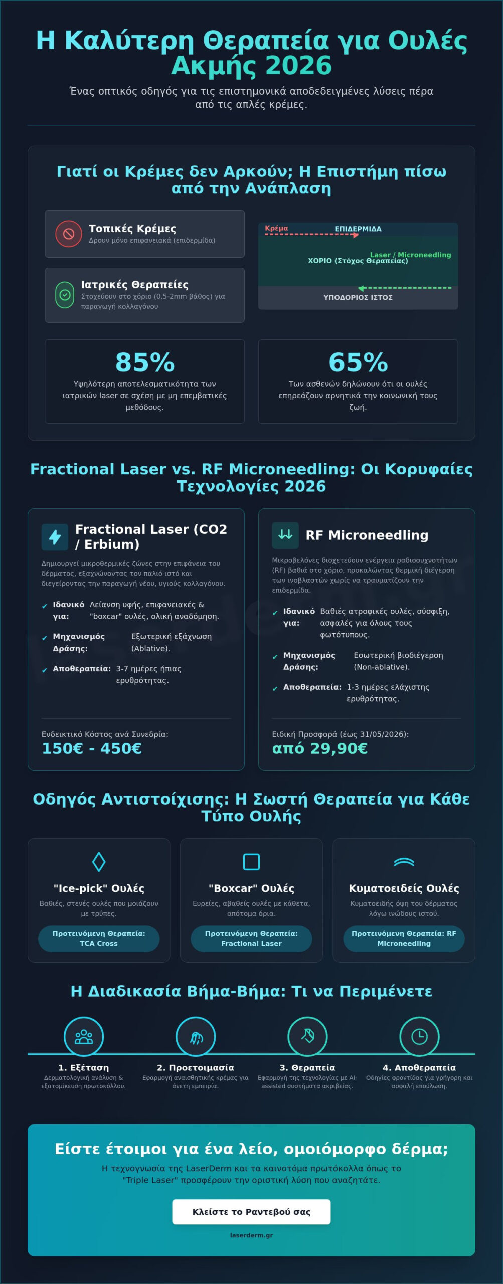 Καλύτερη Θεραπεία για Ουλές Ακμής 2026: Ο Πλήρης Ιατρικός Οδηγός Ανάπλασης - Infographic